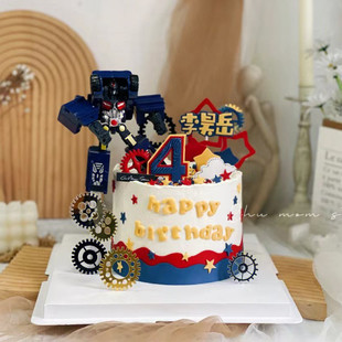 咖宝车神蛋糕装饰摆件变形超人机器人汽车齿轮儿童男孩生日插件