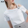 设计感白色短袖t恤女夏2024欧洲站时尚，洋气小衫气质性感上衣