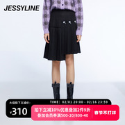 jessyline女装冬季杰茜，莱黑色不规则半身裙女243212401