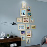 现代简约客厅照片墙欧式创意，组合相片挂墙公司实木小尺寸相框墙