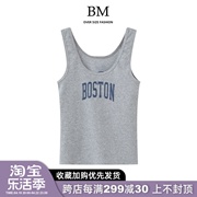 BM Fashion美式复古Boston印花螺纹背心女bm吊带短款修身辣妹上衣