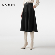 LANCY/朗姿春季黑色高腰A字半身裙女高级感气质百搭显瘦裙子