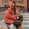 橘色棉服短款韩系加厚女冬连帽宽松冬季小个子面包服外套