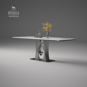 轻奢亮光岩板餐桌意式奢石家用设计师小户型饭桌现代简约餐桌椅