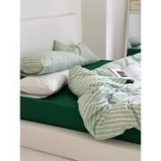 薄荷绿条纹 全棉色织水洗棉四件套北欧简约床单三件套床笠被套1.8