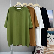 夏季纯色光板简约宽松大版型，显瘦休闲水洗，纯棉圆领短袖中长款t恤