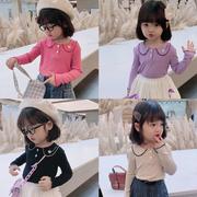 女童长袖t恤打底春秋装，韩版上衣女宝宝纯色，娃娃领洋气童装潮