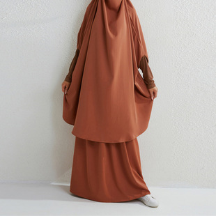 跨境外贸迪拜时尚，大码两件套装阿拉伯中东长袍，纯色长袖套装裙1218
