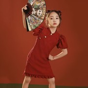 湖州织里童装女童旗袍夏装复古公主裙中国风红色儿童连衣裙夏