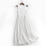 k011法式花苞小白裙，中长款春夏2023背心吊带裙，白色连衣裙女裙