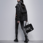 黑色风衣女短款2024春季韩版西装，领双排扣时尚显瘦休闲外套潮