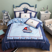 纯棉床单被套儿童卡通四件套男孩床上用品全棉三件套蓝色1.5床笠