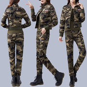 秋季迷彩服三件套户外修身短外套棉，休闲运动军训学生套装女长裤潮