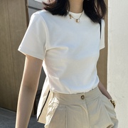 白色纯棉短袖T恤女2023早春夏季小众设计感港味复古chic上衣