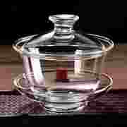 一屋窑玻璃盖碗手工吹制耐热功夫茶具加厚碗茶杯套装大号三才盖碗