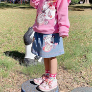 日本 CRAZY GOGO 2022夏季 女童小口袋纯棉弹力可爱熊猫牛仔短裙
