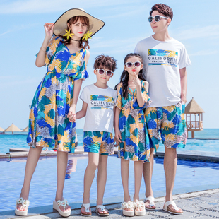 三亚旅游亲子装一家四口海边度假套装情侣装父子母女裙子沙滩装