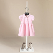 夏季女童粉红色polo翻领，短袖公主连衣裙，纯棉洋气可爱宝宝童装
