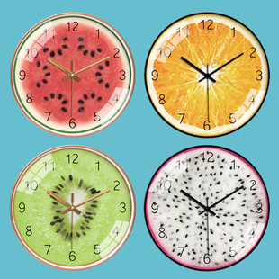 卡通水果餐厅现代简约家用可爱西瓜橙猕猴桃挂钟客厅个性创意钟表