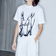 明天藝術家TOMORE ARTIST 23SS 兔子印花白色宽松短袖正肩女T恤
