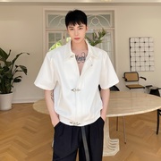 夏季韩国ins高级感纯色短袖外套男潮流金属扣设计炸街半袖夹克衫