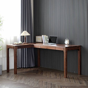 黑胡桃木实木转角书桌角落电脑桌拐角式L型长条窄飘窗小户型