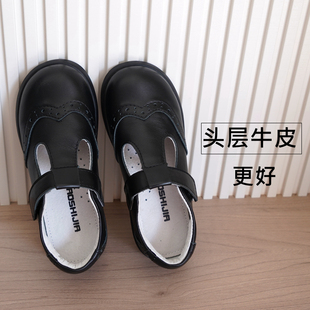 香港学生黑皮鞋真皮英伦风，女童黑色演出鞋软底，儿童皮鞋女孩公主鞋