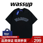 WASSUP BEAVER重磅纯棉字母印花国潮牌男女同款夏季潮流情侣短袖