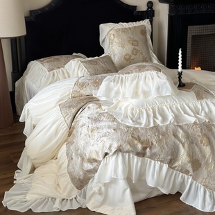 法式轻奢浪漫花卉公主长绒棉提花，四件套纯棉雪纺花边被套床单床品