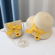 儿童遮阳帽子女童夏天草帽，零钱包包宝宝，防晒沙滩帽太阳渔夫帽
