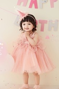 粉色吊带裙儿童摄影公主裙影楼周岁，生日宴拍照纱裙可爱甜美萝莉风