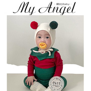 韩国婴儿冬装连体衣男女宝宝圣诞老人哈衣红色造型外出爬服包屁衣