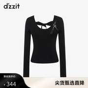 dzzit地素奥莱春系带黑色针织长袖上衣设计感女小众