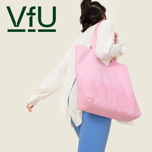 vfu正反两用帆布包女通勤外出大容量精致刺绣单肩包环保手提袋子