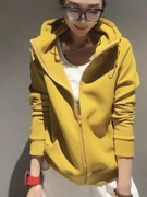 黄色连帽卫衣外套女春季韩版拉链休闲防风，保暖气质短款棒球服上衣
