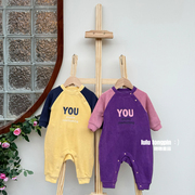 冬款韩国婴幼儿连体衣满月宝宝摇粒绒加厚加绒哈衣婴儿珊瑚绒爬服
