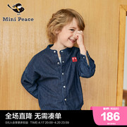 minipeace太平鸟童装男童长袖，圆领牛仔衬衫，外套卡通装饰春秋