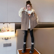 女童冬季棉衣外套，2023韩版女大童加厚棉服儿童，中长款秋冬棉袄