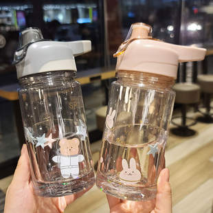 韩式星空双层塑料杯可爱小清新防漏水杯女夏季学生户外运动随手杯