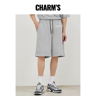 CHARM'S灰色短裤男夏季薄款宽松直筒五分卫裤潮牌重磅运动休闲裤