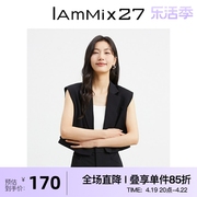 IAmMIX27春季黑色马甲女短款小个子休闲百搭西服领无袖外穿马夹女