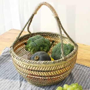 竹子工艺品买子竹编织手提大号厨房装菜篮装鸡蛋的篓子竹制品