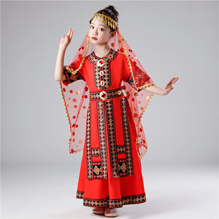 塔吉克族舞蹈服装儿童，新疆舞蹈演出服，女童塔塔尔族少数民族套装