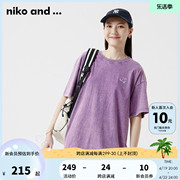 nikoand...t恤女2024年夏季宽松休闲潮流，做旧水洗短袖976028