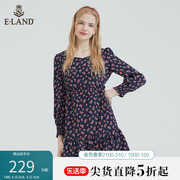 Eland衣恋连衣裙女气质温柔碎花显瘦长袖裙子女夏季