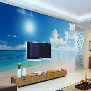 大型壁画客厅卧室玄关墙纸3d壁纸，墙纸5d电视墙纸背景立体大海沙滩
