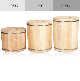 实木家用橡木米桶木质米缸，防蛀圆形储米箱装米木桶，81520kg