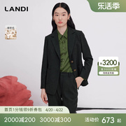 LANDI蓝地墨绿色气质商务羊毛西装套装女西裤2023年冬装西服
