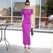 大牌高端精致紫色连衣裙夏季气质，女装高级感正式场合修身包臀裙子