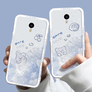 适用于魅族魅蓝Note3手机壳可爱白色云朵Meizu note3文艺小熊全包